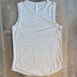 Athleta Light Gray Breezy Striped Muscle Tee 0197